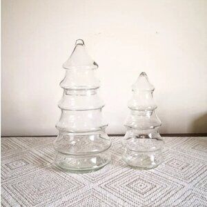 Christmas Tree Apothecary Jar with Glass Lid, Clear Glass Candy Jar Set of 2